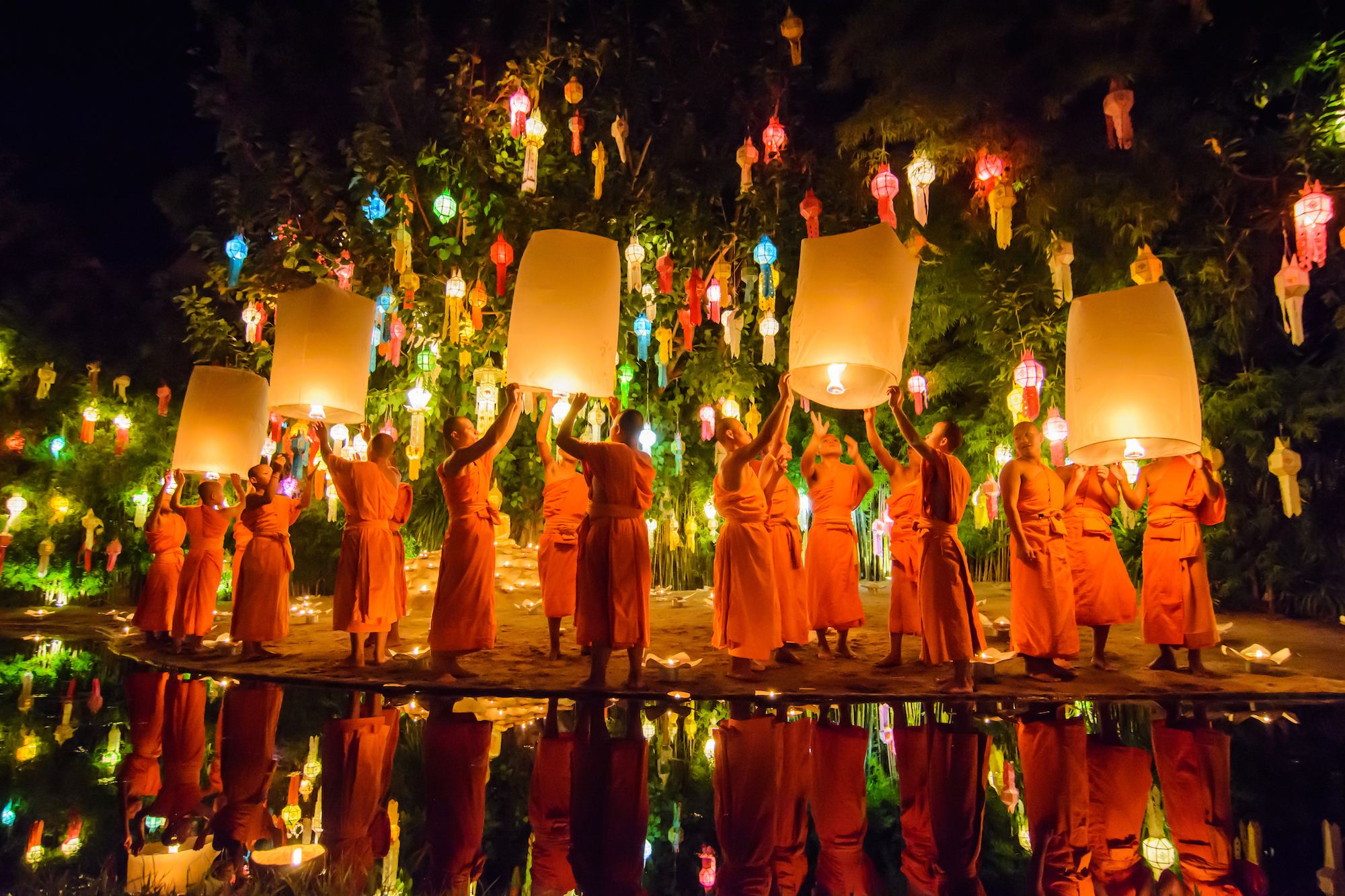 Loi Krathong celebrations, which coincide with the Yi Peng Festival in northern Thailand, take place more broadly across Thailand.